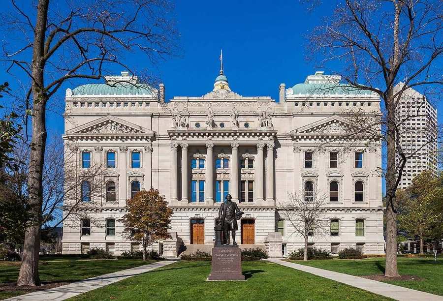 Indiana Statehouse exterior — illustrative of state framework politics around the Stadium Authority