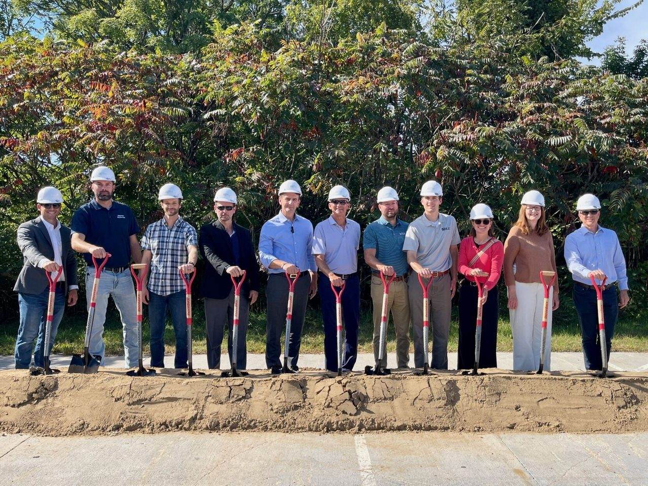 Public officials and contractors at the Weston Street sewer groundbreaking in Valparaiso