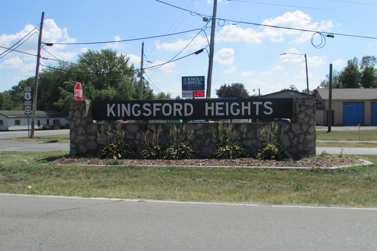 The Kingsford Heights town sign in La Porte County, home of Kingsford Heights Elementary School (2021 file photo)