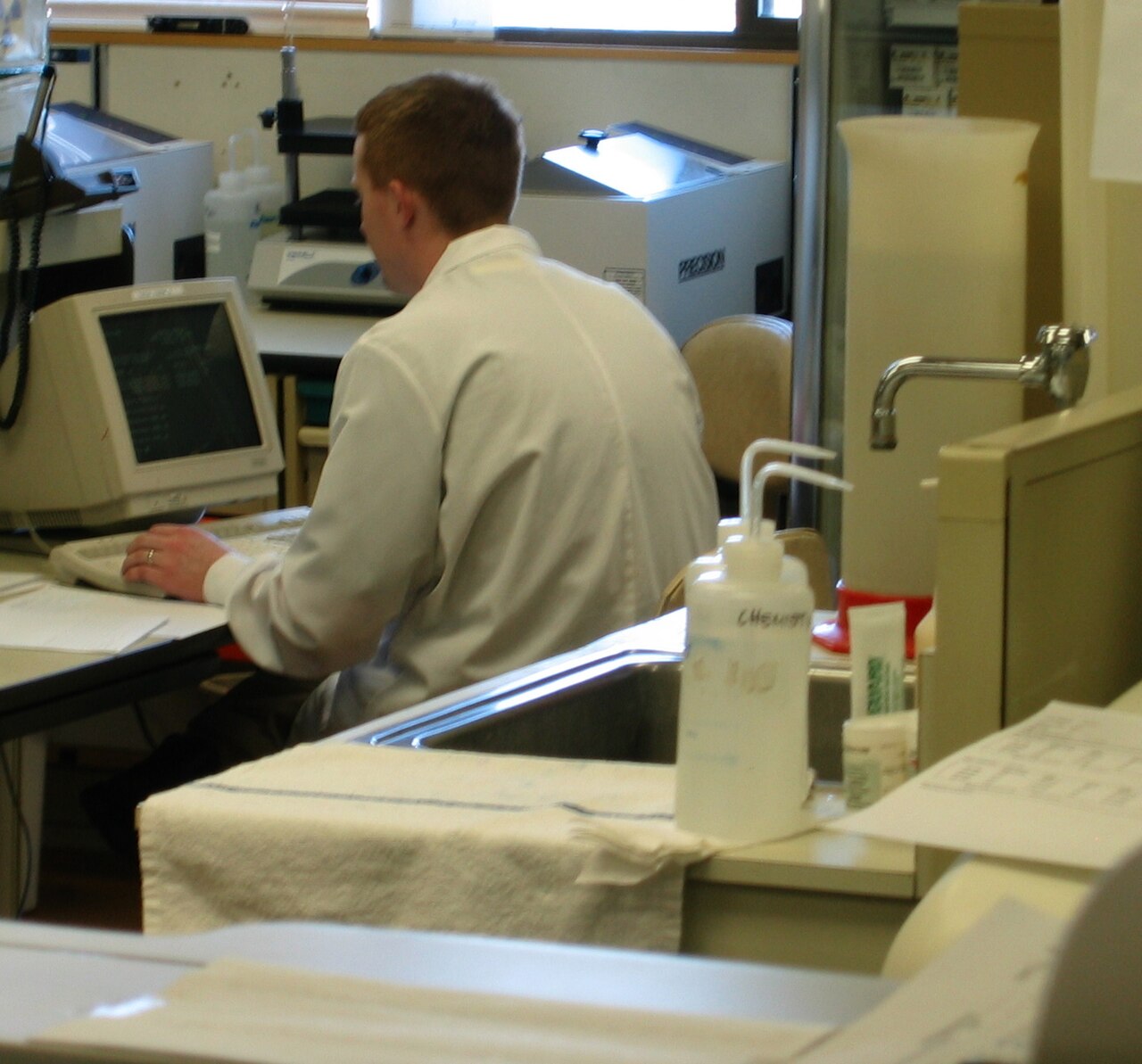File photo: A medical laboratory scientist at work, 2005.
