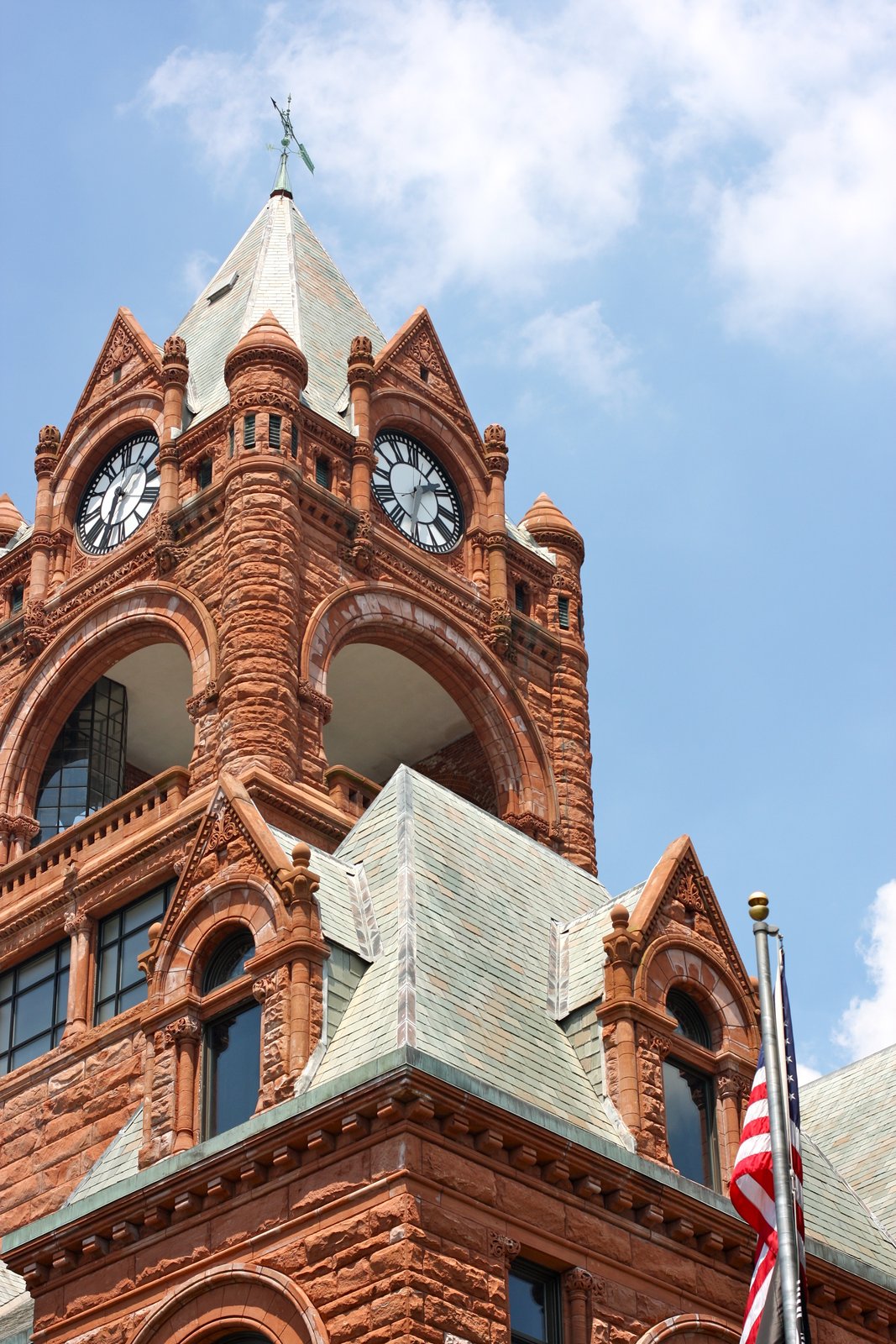 La Porte City Hall on a downtown street.