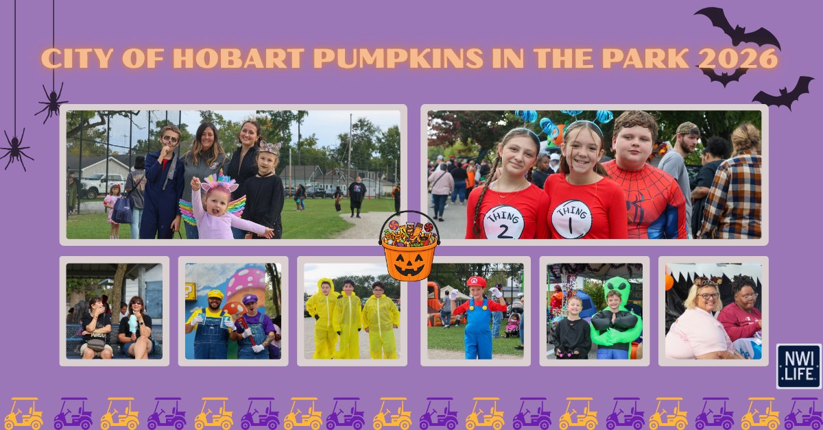 Hobart Pumpkins in the Park 2026 collage as published by GreatNews.Life / NWI.Life — unnamed attendees at a public event
