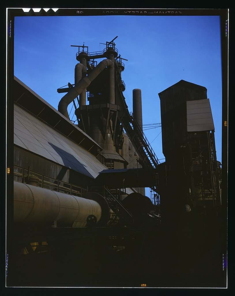 A blast furnace at a Pennsylvania steel mill in 1941. Slag from furnaces like this is the raw material for slag cement; illustrative only, not the Ozinga site
