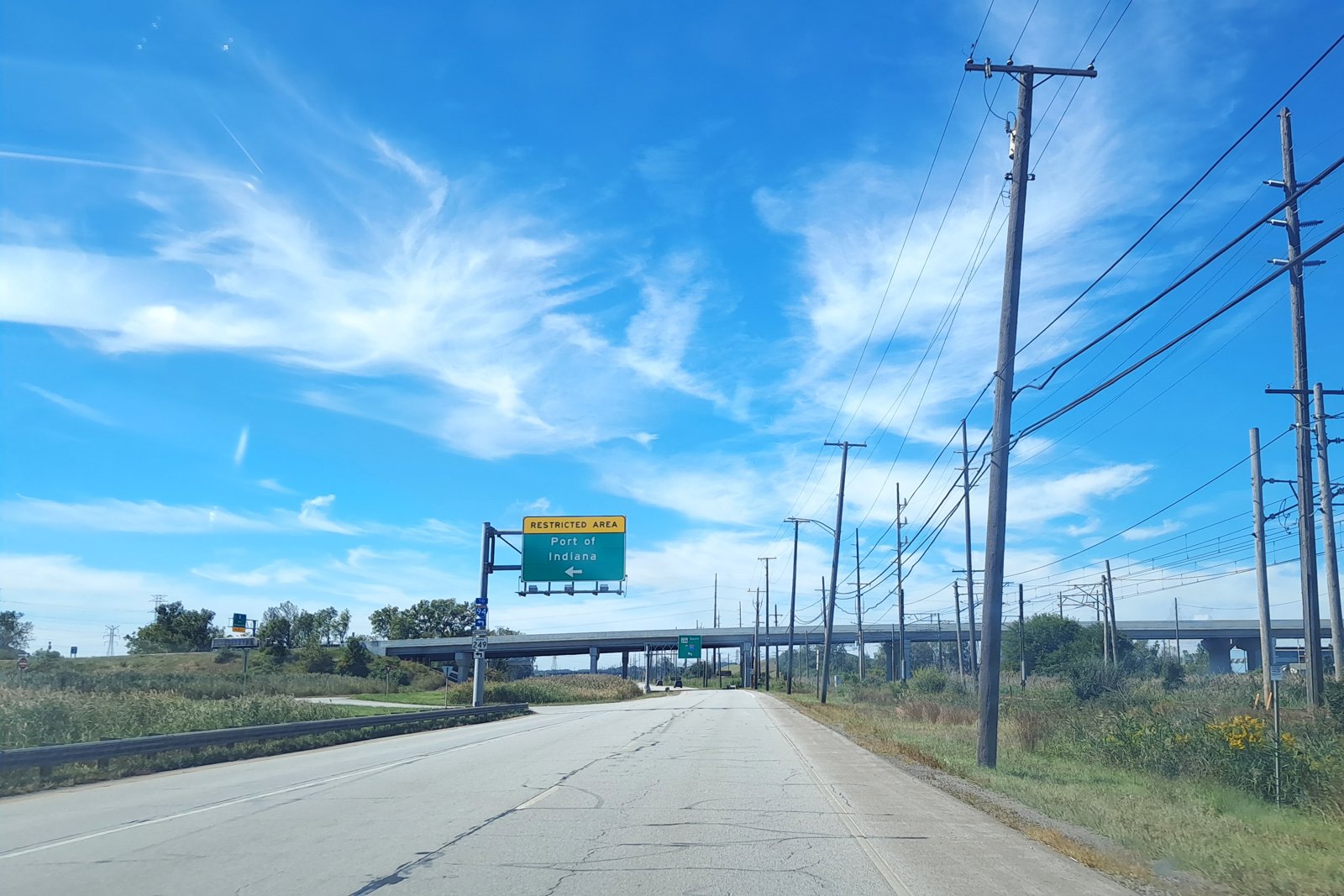 US 12 westbound near the Port of Indiana access road in Portage. Illustrative; not the US 6 and Airport Road scene.