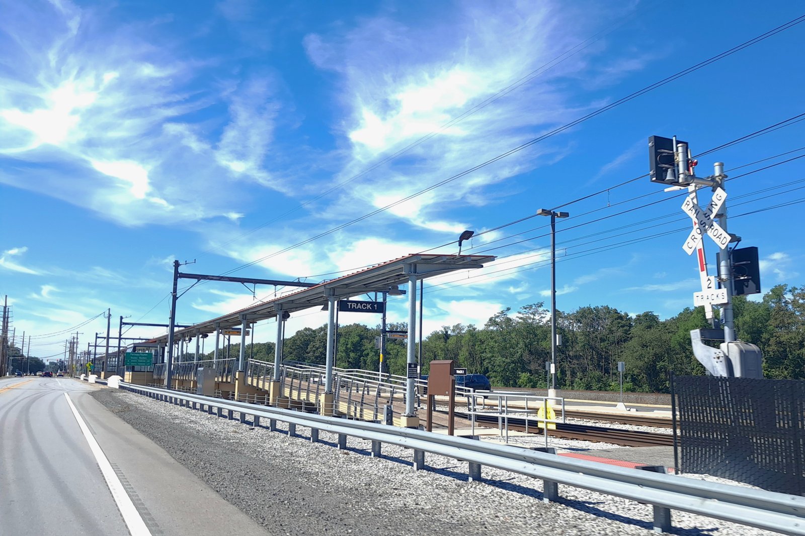 US 12 westbound at the Portage–Ogden Dunes station. Illustrative; not the school or Airport Road scene.