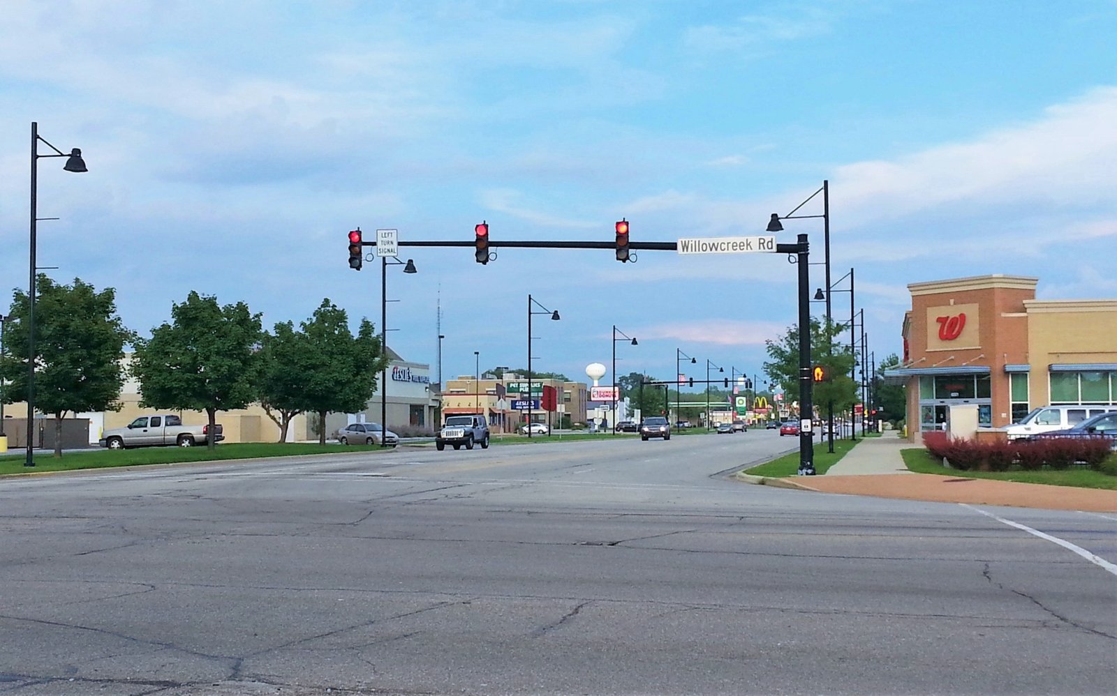 Central Avenue storefronts and street in downtown Portage, Indiana