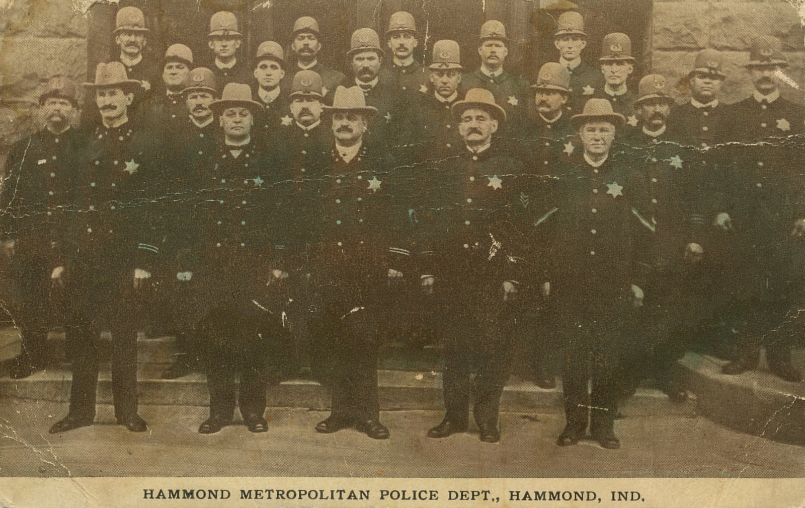 Hammond's police force, shown on a postcard from about 1910. Illustrative; historical image.