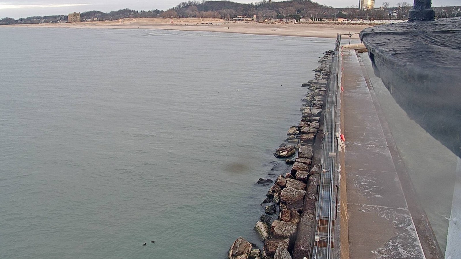 Michigan City's Lake Michigan shoreline, seen from a NOAA camera on the pier. Illustrative.