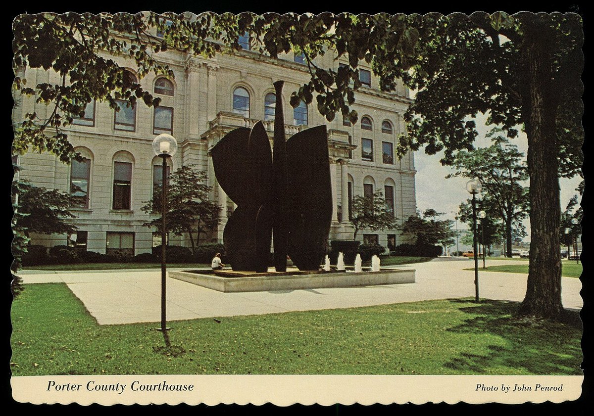 The Porter County Courthouse in Valparaiso, shown on a postcard from about 1980. Illustrative; historical image.